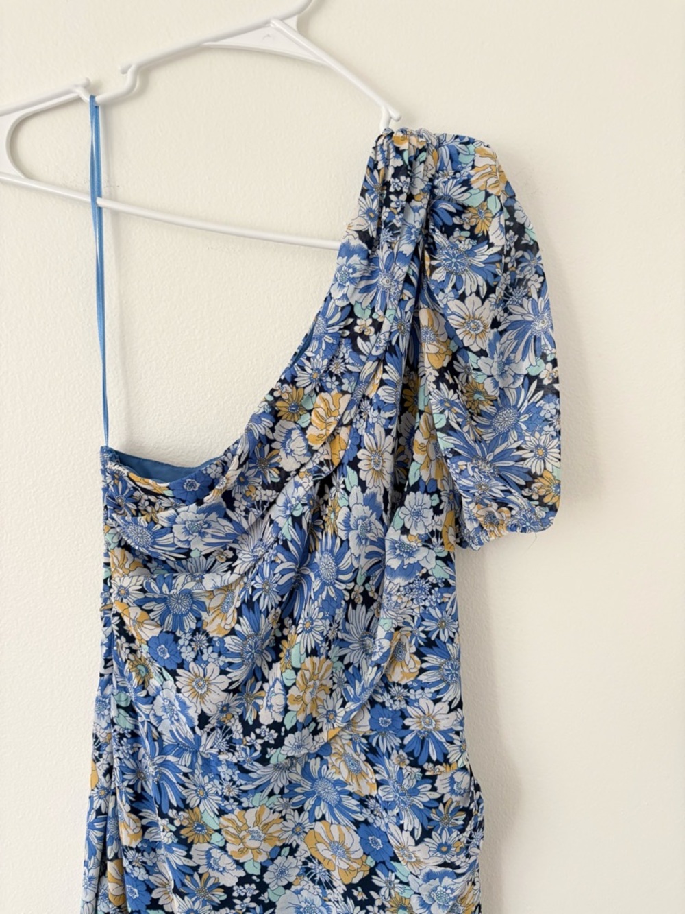 ASTR The Label Blue Floral Santorini One Puff Sleeve Shoulder Midi Dress Size XS - Picture 6 of 14